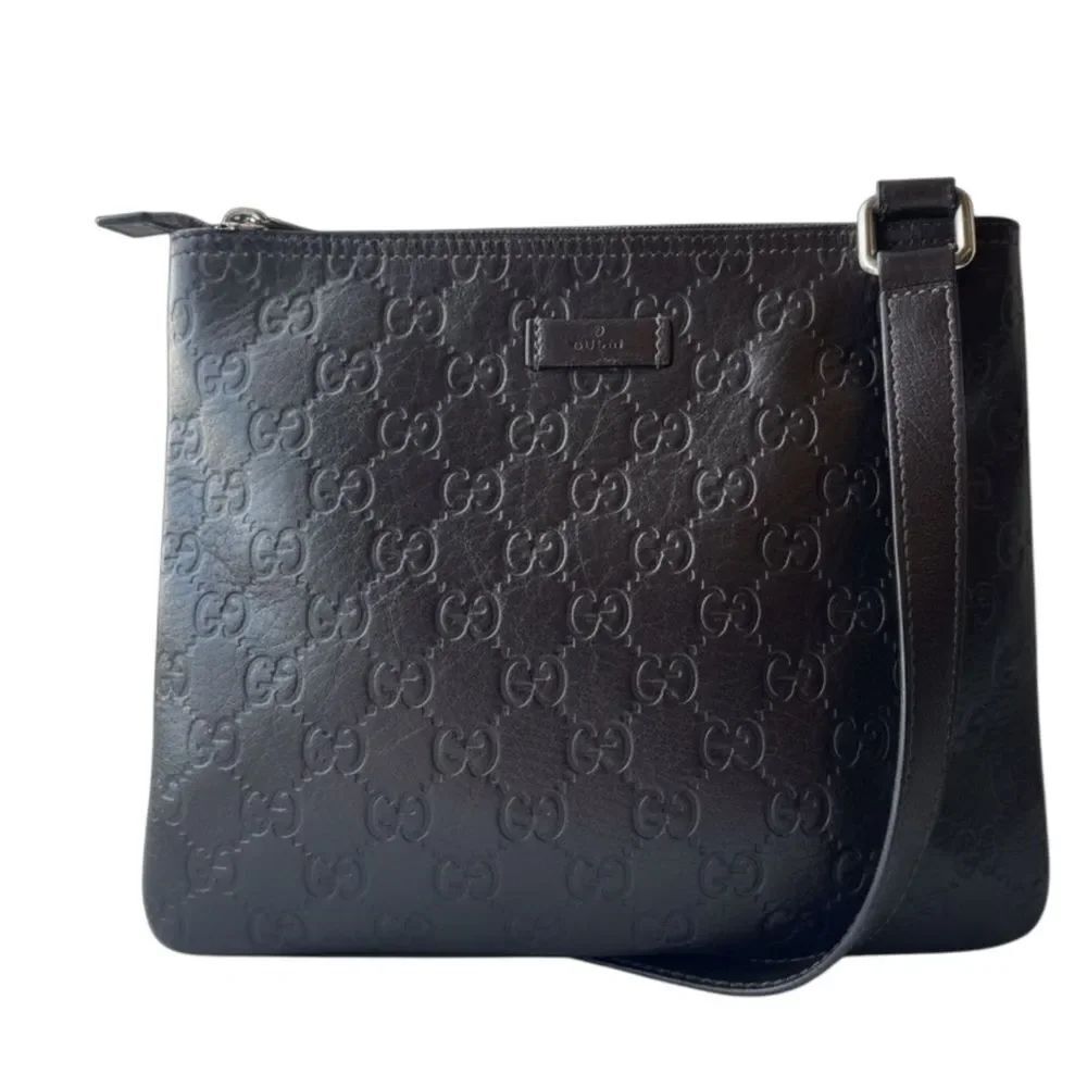 Gucci Brown GG Guccisima Embossed Leather Small Messenger Crossbody Bag Auth